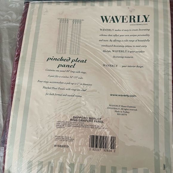 Waverly 1 pair of pinched pleat panels with rings, burgundy nwt curtains  25x84 - Picture 6 of 13
